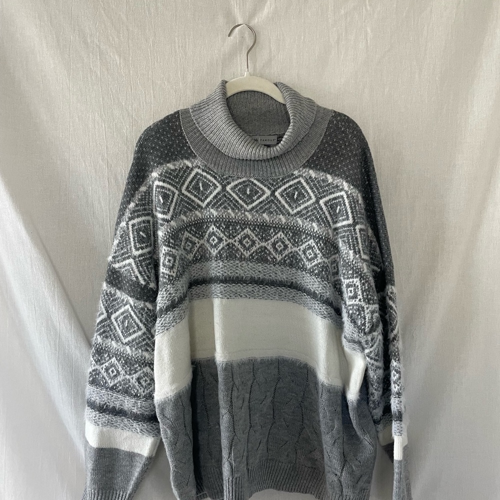 Absolutely Gray and White Turtleneck Sweater